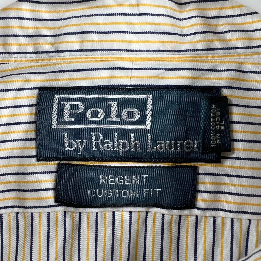 Polo Ralph Lauren Shirt Mens 16 Blue Yellow Striped Long Sleeve Button Up Regent